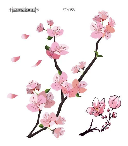 24 Kinds Flower Tattoo Temporary Body Sticker Gradient Color Pink Sakura Flowers Disposable tatouage temporaire