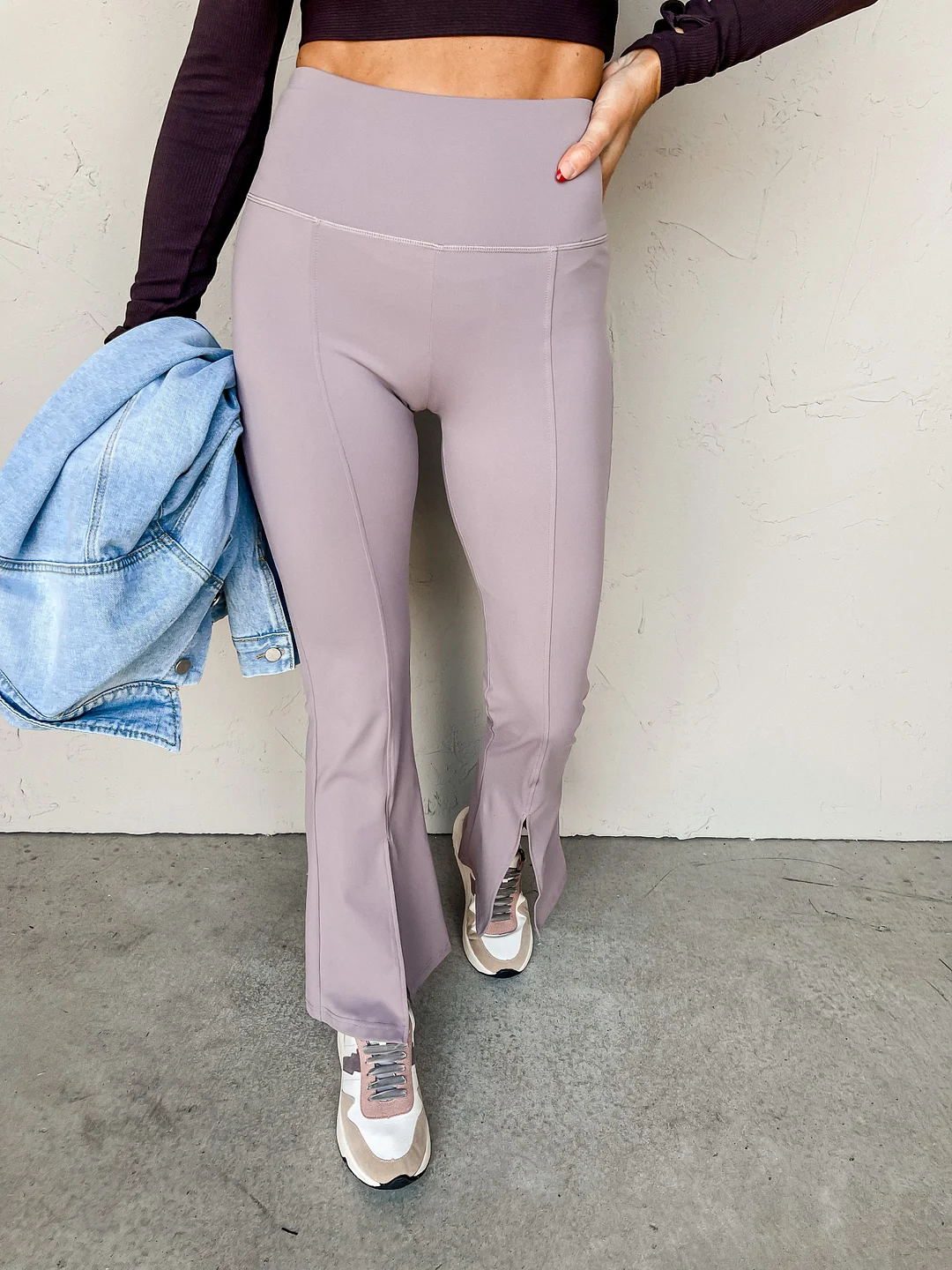 Go All Out Flare Front Slit Leggings-Lavender