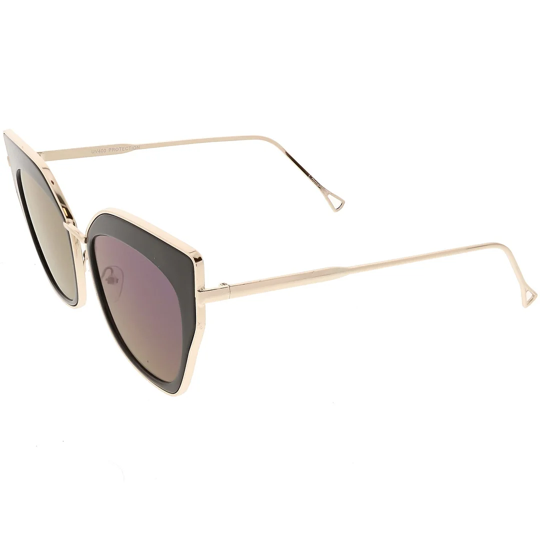 Oversize Pointed Cat Eye glasses Slim Metal Nose Bridge Square Colored Mirror Lens 58mm