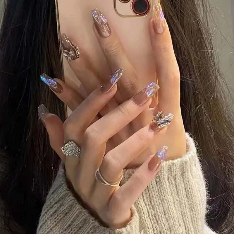 Buyerint 24pcs Wearable Pink Press on Nails – Butterfly Lovely Girl False Nails Tips with Jelly Gel Design  
