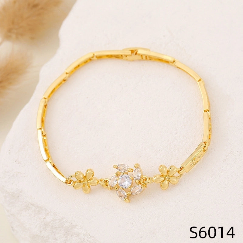 Minimalist Flower Copper Inlay Zircon Bracelets