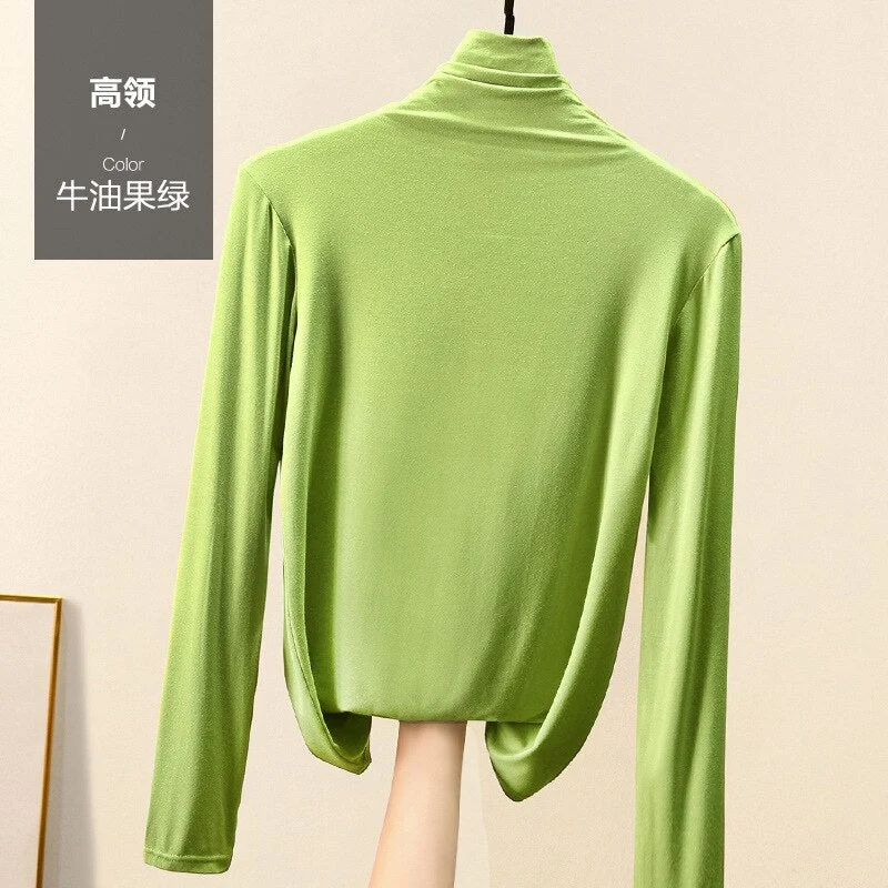High Quality Soft Comfortable Modal T-shirt Top Women Casual Korean Long Sleeve Slim Basic Tshirt Femme Clothing Spring Autumn