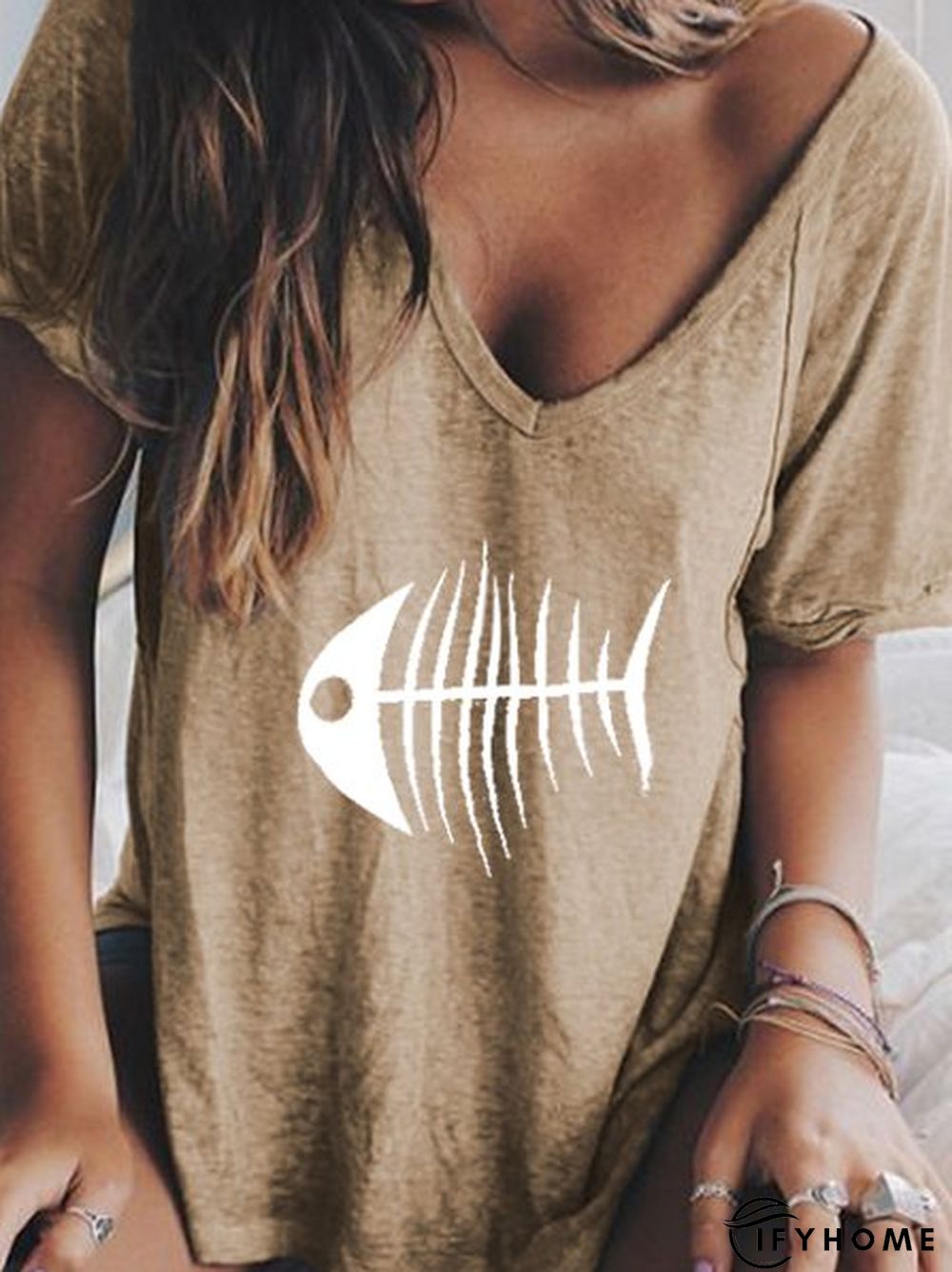 Casual V Neck Cotton-Blend T-shirt | IFYHOME