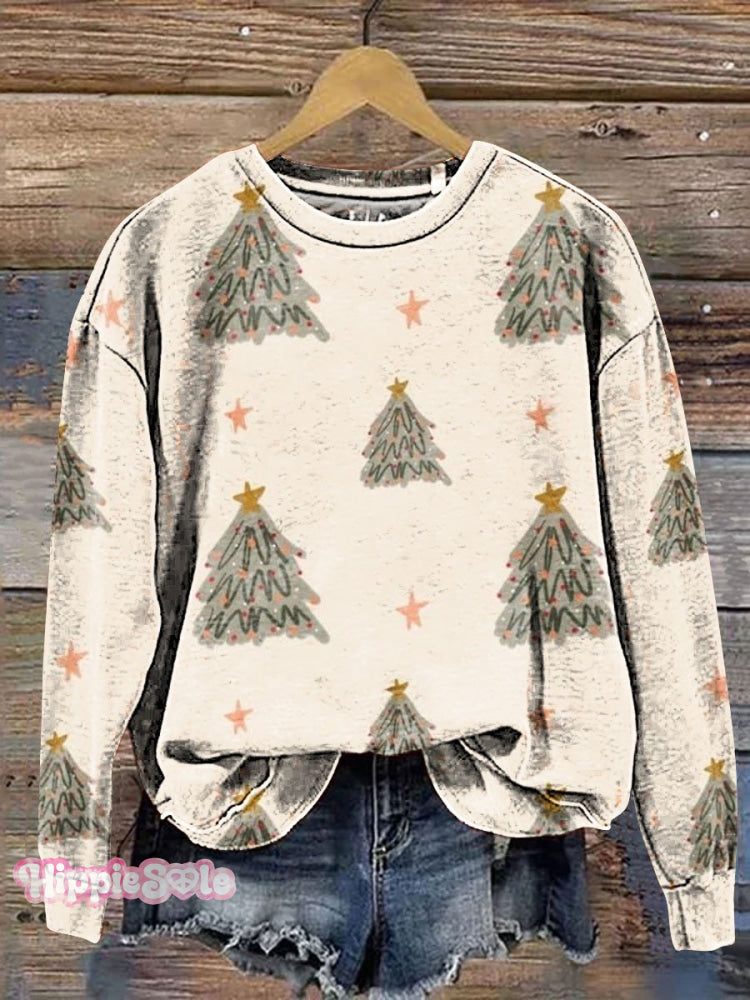 Christmas Tree Art Print Casual Sweatshirt Multicolor / S