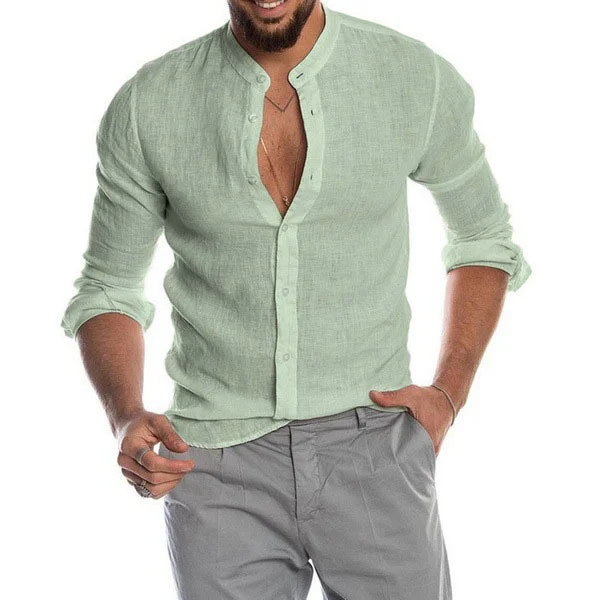 Uveng Uveng Explosion Autumn/Winter V-Neck Linen New Cardigan Long-Sleeved Men's Shirt