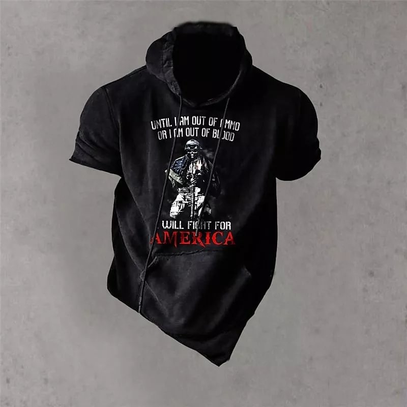 Men's Cartoon Graphic Patterned Letter Print Short Sleeve Pullover Hoodie Sweatshirt