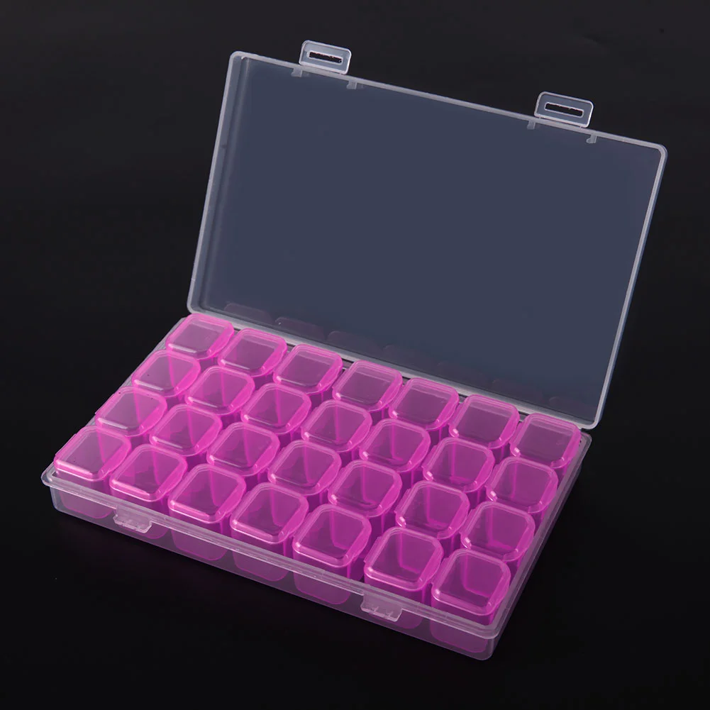 28 Grids Plastic Storage Box Nail Rhinestone Jewelry Display Case(Purple)