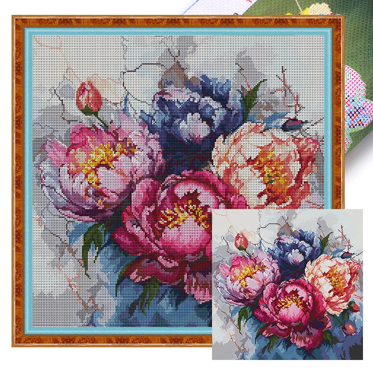 『Joy Sunday』Peony - 11CT Stamped Eco-Friendly Cotton Thread Cross Stitch(56*56cm)