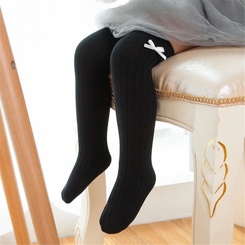 New Arrival  Girl Knee High Bow Cotton Long Stockings  6 Colors