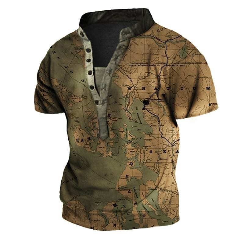 Men's 3D Printed Button Short Sleeve T-shirt