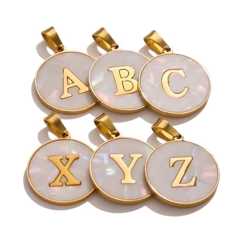 5 Pcs/package Minimalist Round Letter Stainless Steel Plating Inlay Pendant Jewelry Accessories
