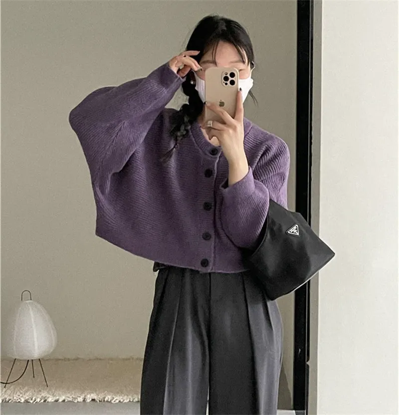 Churchf Churchf Neck Single Breasted Bat Sleeve Knit Cardigan Female 2024 Autumn Loose Lazy Gentle Wind Short Sweater Coat