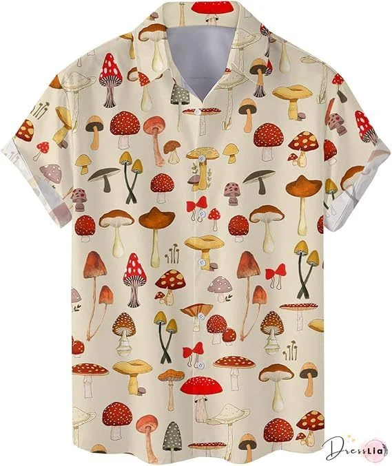 Mushroom Print Lapel Half Sleeve Blouse For Women