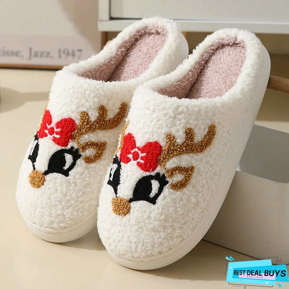 Christmas Home Slippers Cute Cartoon Santa Claus Cotton Slippers For Women And Men