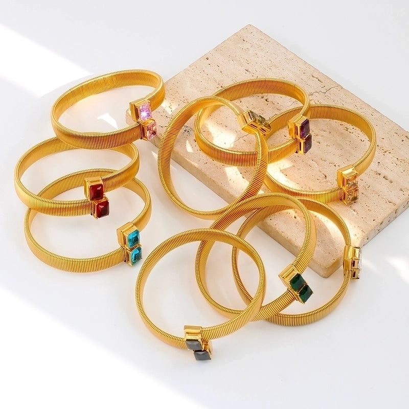 Vintage Style Vacation Solid Color 304 Stainless Steel 18K Gold Plated Zircon Bangle In Bulk2