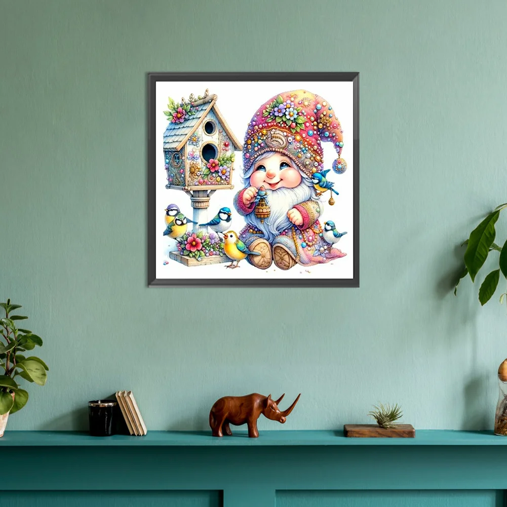 Diamond Painting - Full Round Drill - Cute Gnome Bird Nest(Canvas|30*30cm)