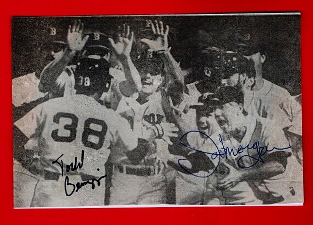 1980'S TODD BENZINGER-JOE MORGAN-BOSTON RED SOX 4x6 AUTOGRAPHED ACTION Photo Poster painting