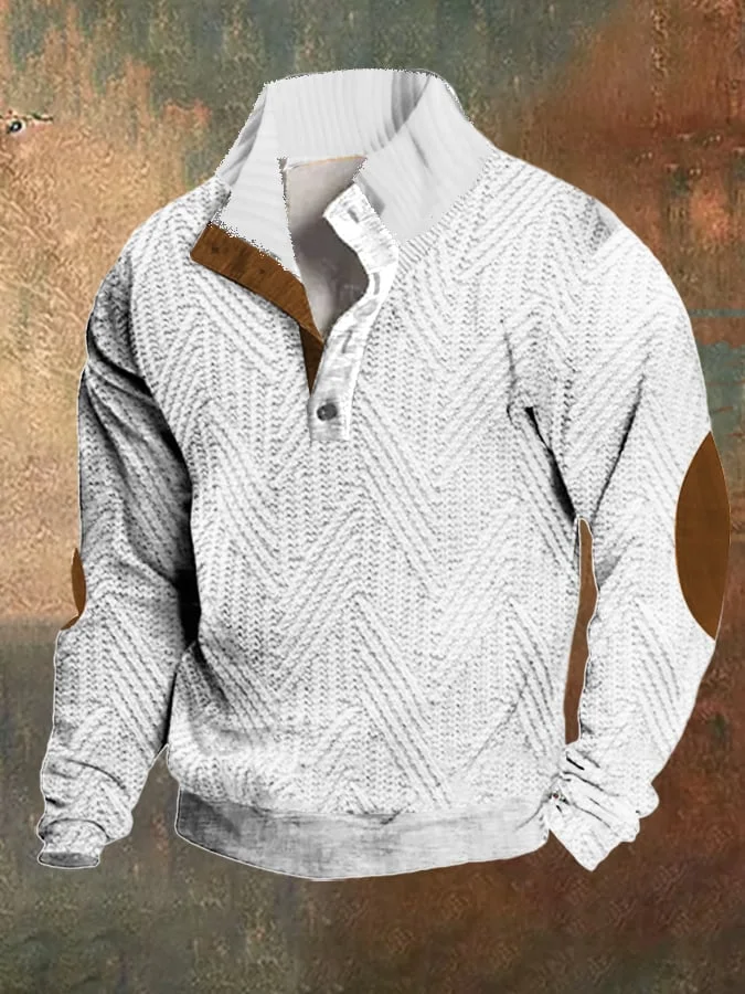Men's Retro Simple Casual Color Block Stand Collar Sweater