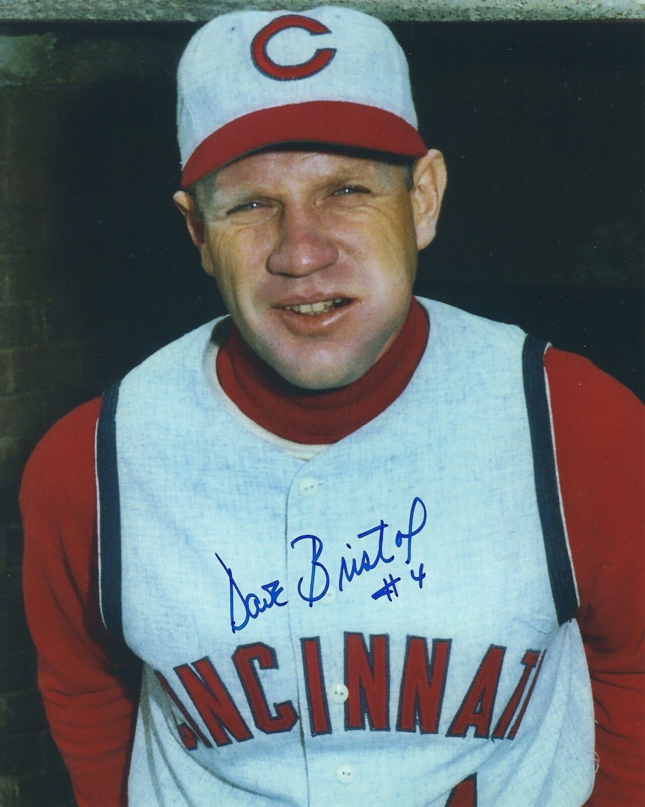 Signed 8x10 DAVE BRISTOL Cincinnati Reds Autographed Photo Poster painting - w/COA