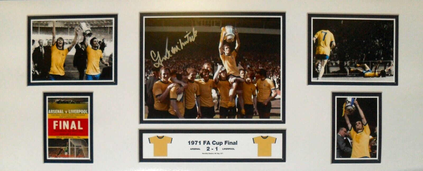 FRANK McLINTOCK SIGNED ARSENAL 1971 FA CUP FINAL 30X12 FOOTBALL Photo Poster painting COA PROOF