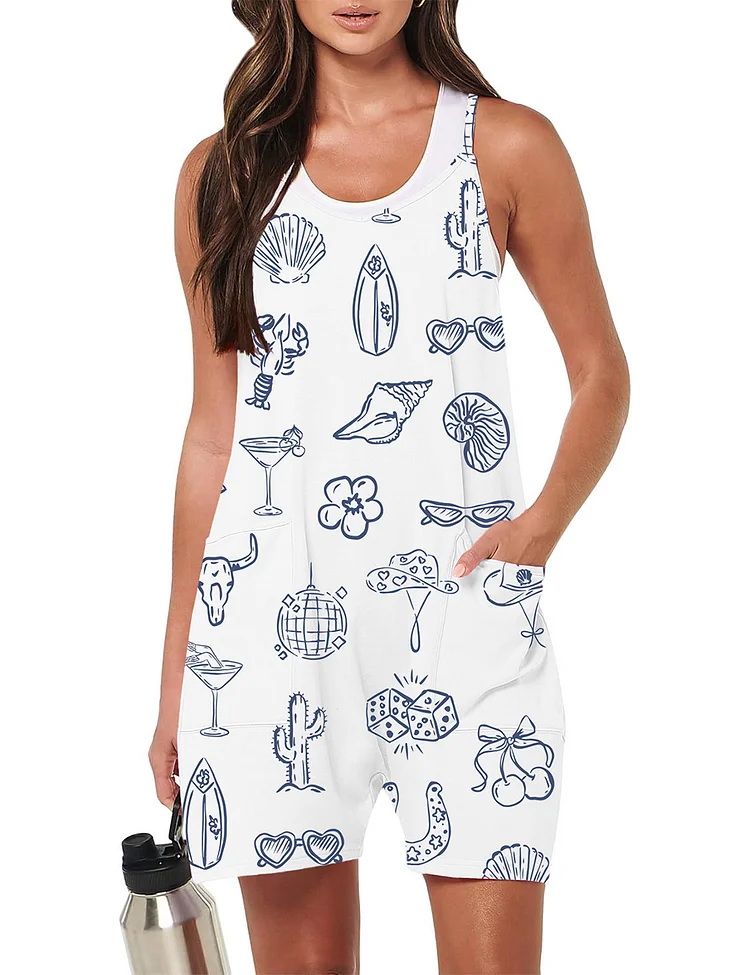 Women's Rompers Cowgirl Coastal Bachelorette Loose Sleeveless Overalls Spaghetti Strap Shorts Jumpsuit