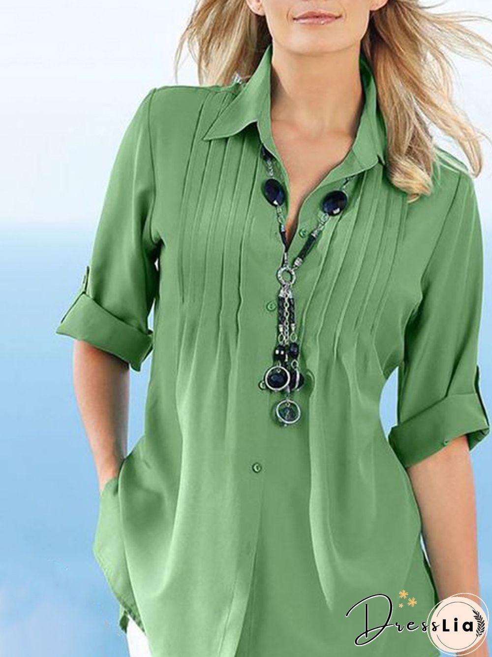 Casual Plain Autumn Polyester Lightweight No Elasticity Best Sell Shirt Collar Regular Size Blouse for Women