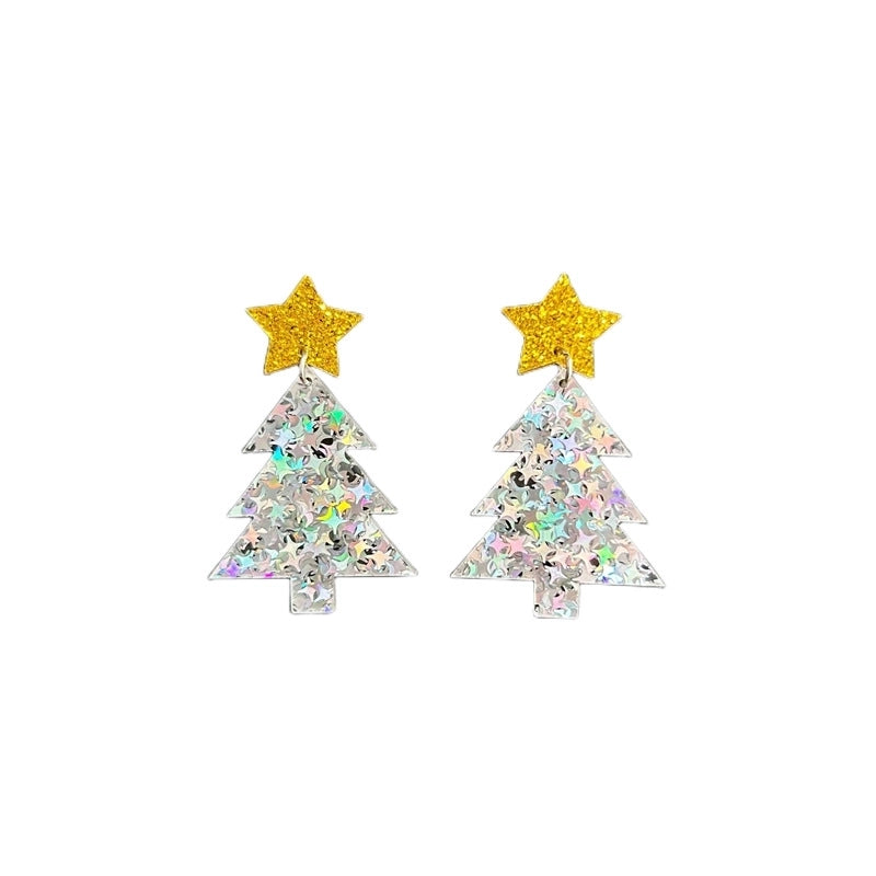 -style Christmas Acrylic Earrings Simple Color Star Sequins Christmas Tree Earrings For Women