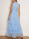 Sleeveless Empire Split-Joint Falbala Mesh Maxi Dress