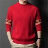 Men's 100% wool round neck trendy sweater