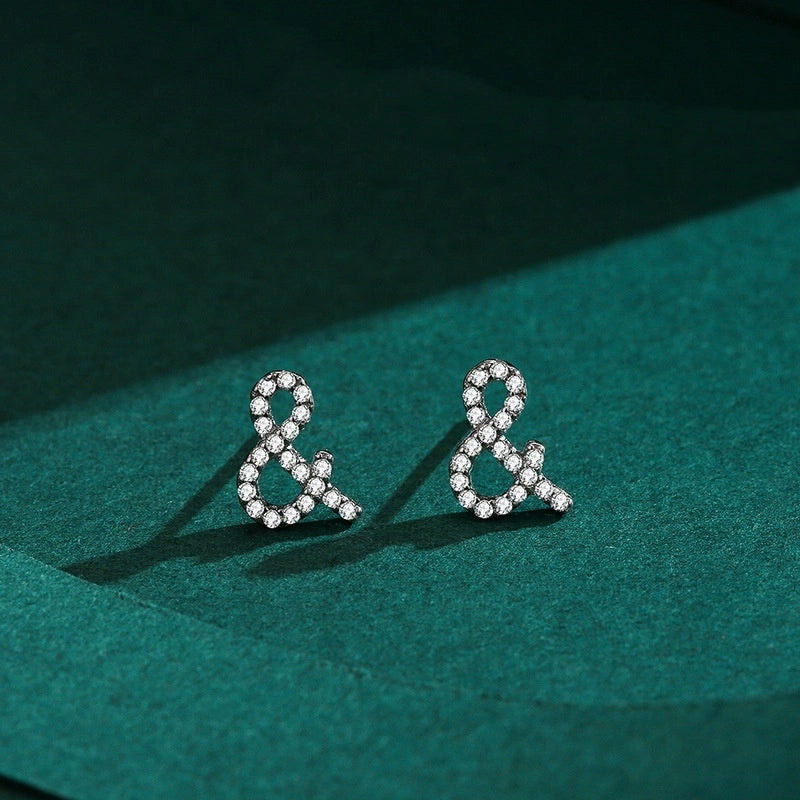 1 Pair 925 Sterling Silver Zircon Symbol Ear Studs