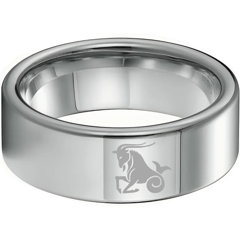 Men Women Sliver Capricorn Tungsten Carbide Rings Couple Wedding Band Flat Comfort Fit 4MM 6MM 8MM Width