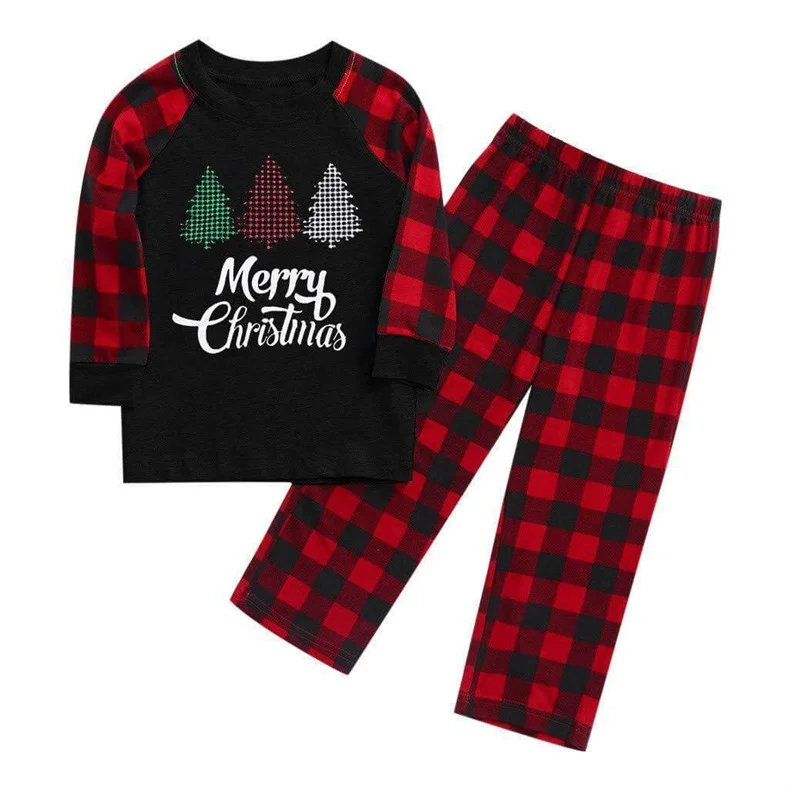 Christmas Tree Buffalo Plaid Family Matching Pajamas Sets (with Pet Dog Clothes)