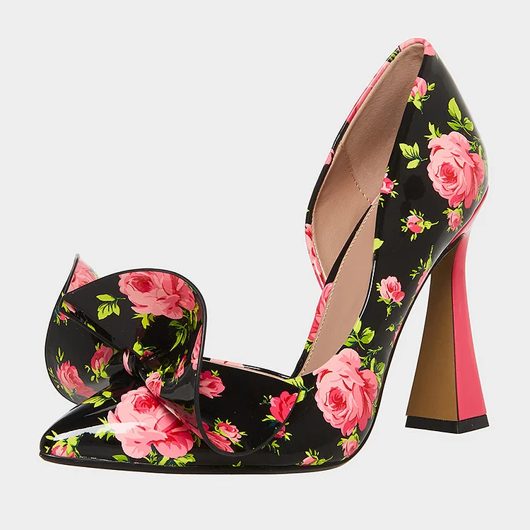 Elegant Floral Stiletto Wedding Pumps Pointy Toe Bow Shoes Vdcoo