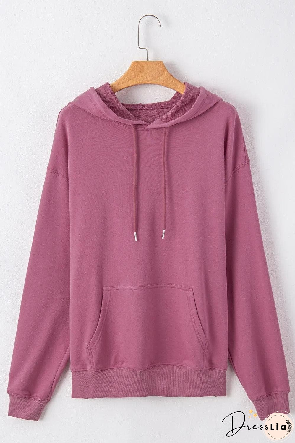 Valerian Solid Kangaroo Pocket Drawstring Loose Fit Hoodie