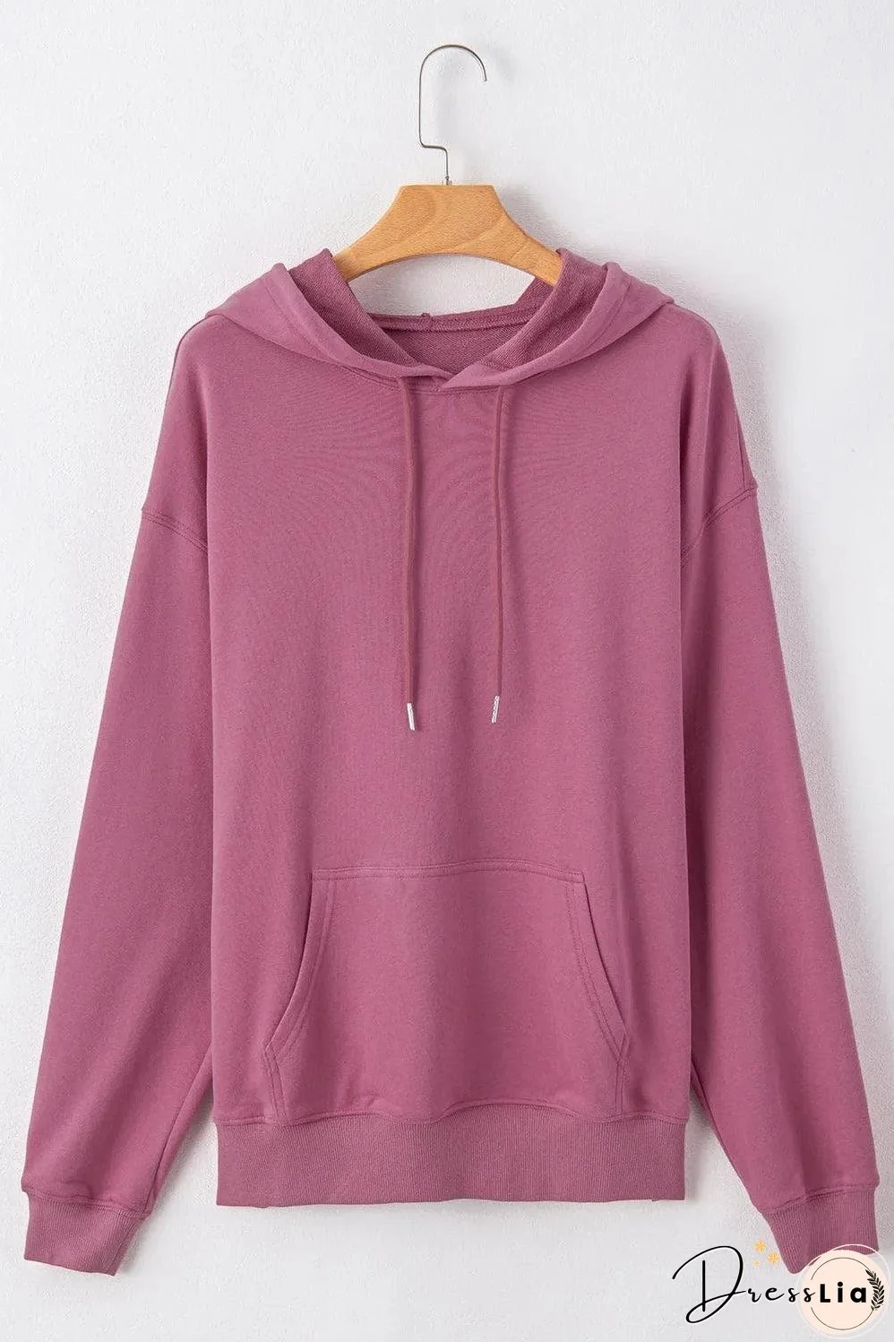 Valerian Solid Kangaroo Pocket Drawstring Loose Fit Hoodie