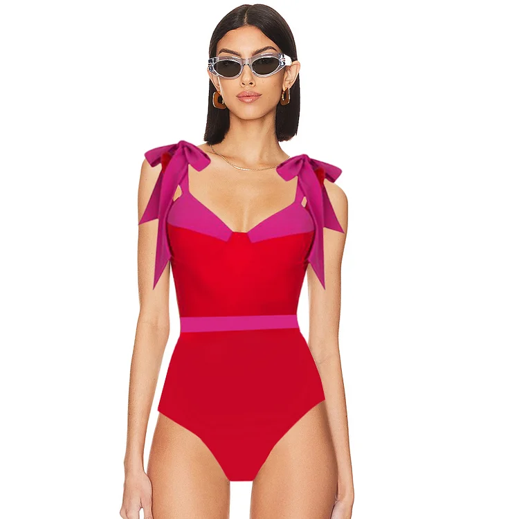 Vioye Sling Adjustable Color Block One Piece Swimsuit and Sarong