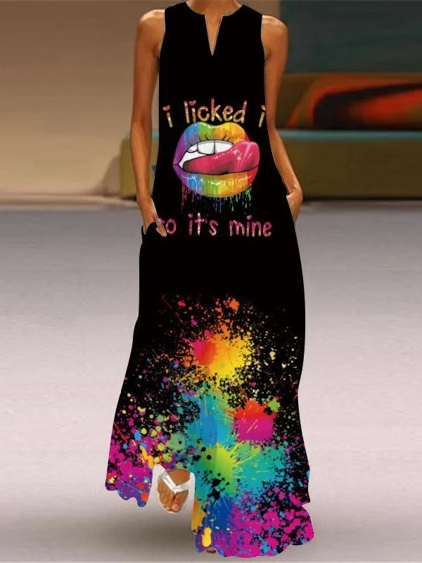 Women Half Sleeve V-neck Solid Color Dress