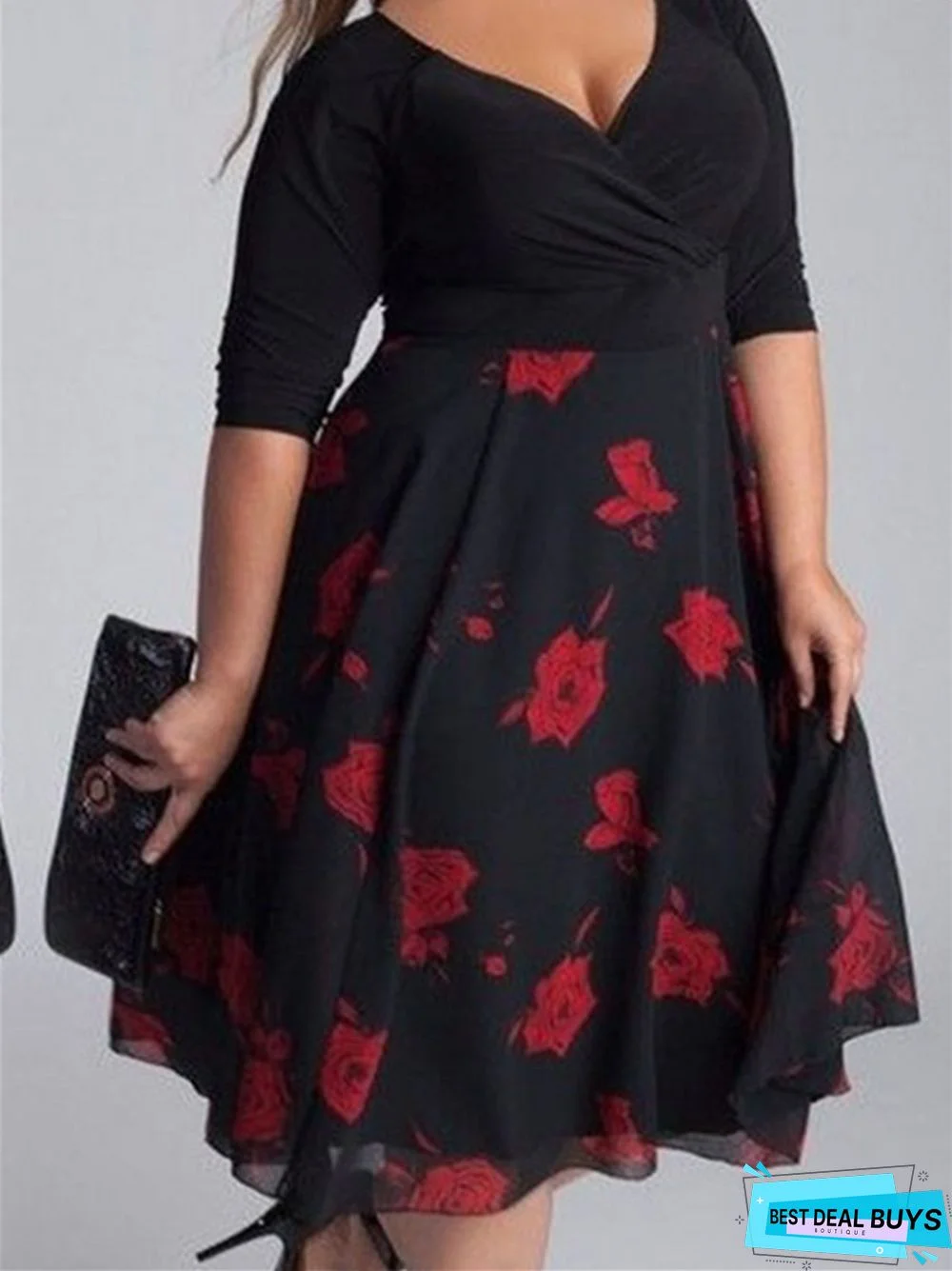 V-Neck Digital Print Short Sleeve Dress