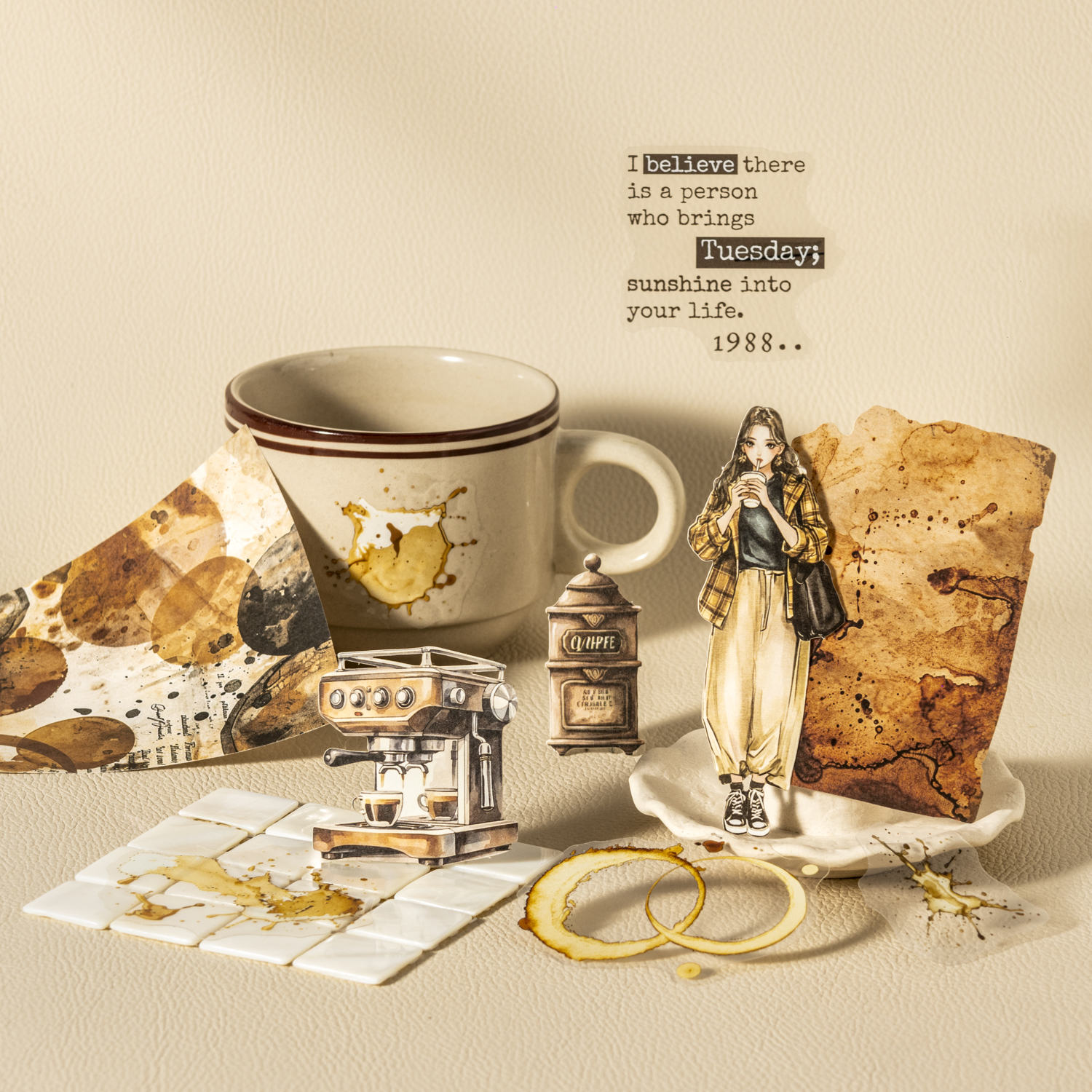 소재 패키지 - About Traces 시리즈 빈티지 캐릭터 커피 수채화 스머지 풍경