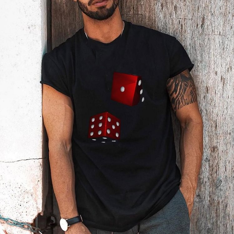 Fashion casual dice print T-shirt