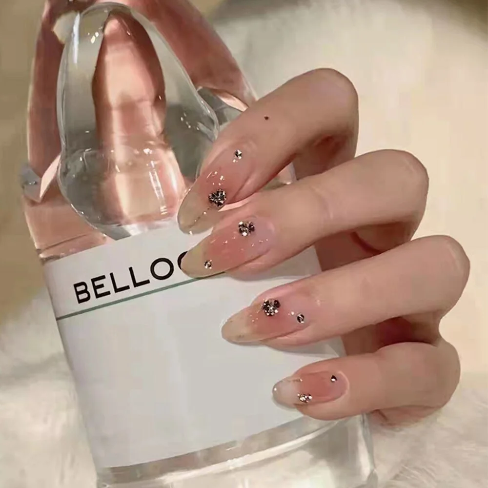 24PCS Press On Nails with Diamond Butterfly Design White Fake Nails Coffin Ballet False Nails Manicure Salon DIY  Full Finished-Nail Inspo