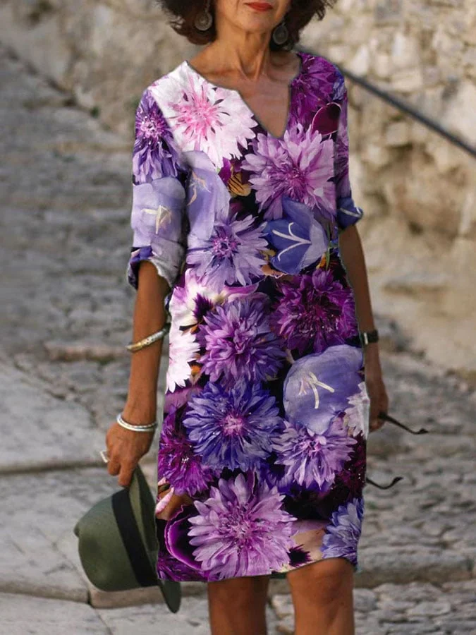 Women's Alzheimer's Floral Print Cotton And Linen Dress