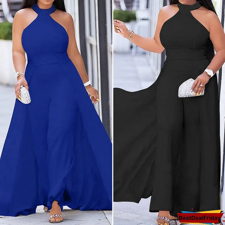 VONDA Plus Size Women Sleeveless O Neck Solid Color Holiday Maxi Dress Elegant Formal Dress Party Prom Evening Ball Gowns