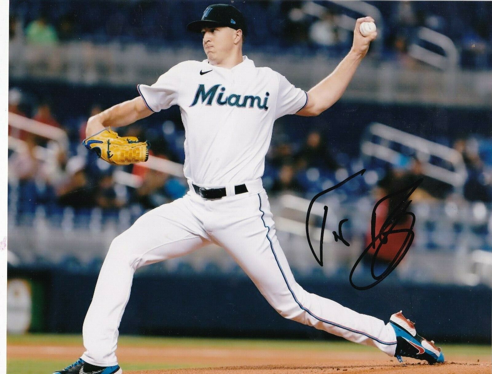 TREVOR ROGERS MIAMI MARLINS ACTION SIGNED 8x10