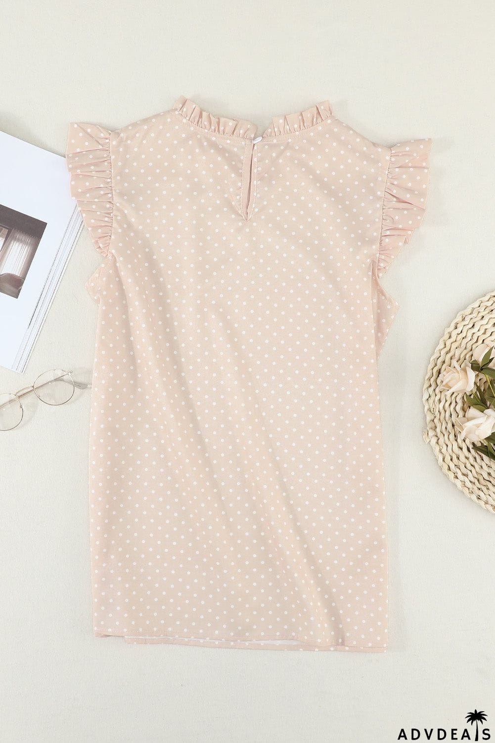 Ruffled Collar Dotted Print Top