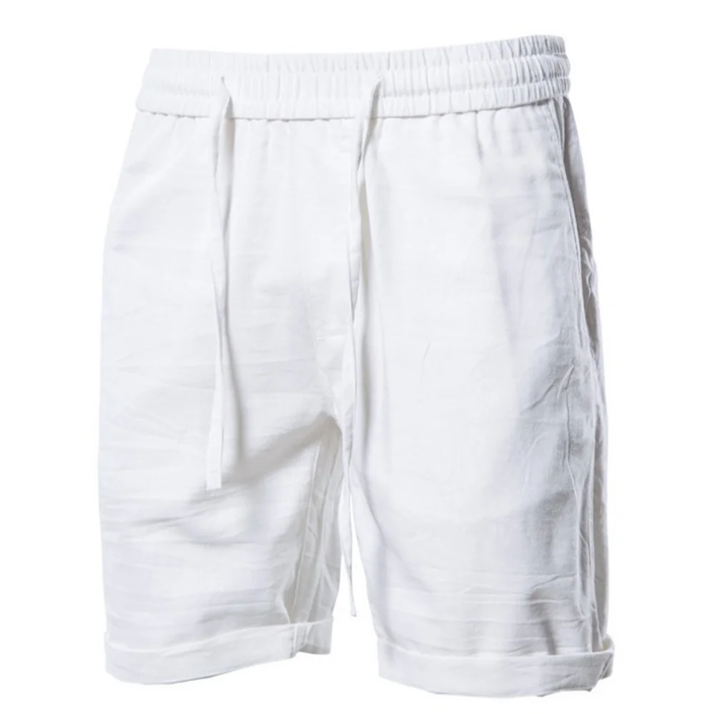 Men's Outdoor Casual Elastic Waist Solid Cotton Linen Shorts-inspireuse