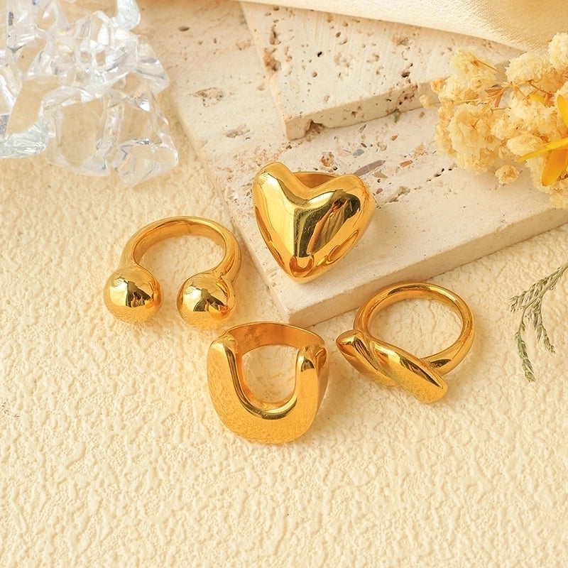 Elegant Roman Style Commute Geometric Heart Shape 304 Stainless Steel 14K Gold Plated Rings