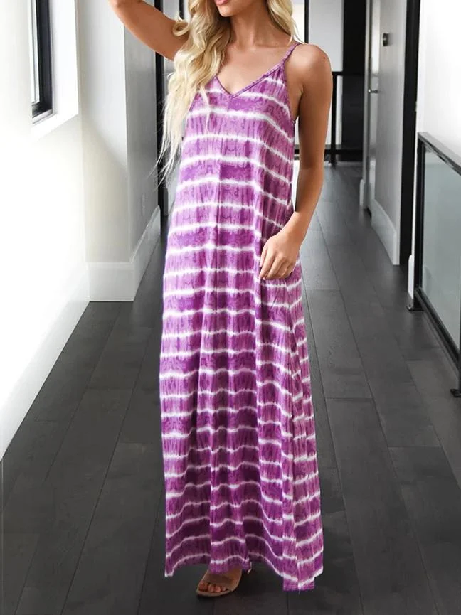 Women's Printed V-neck Sleeveless Maxi Dress