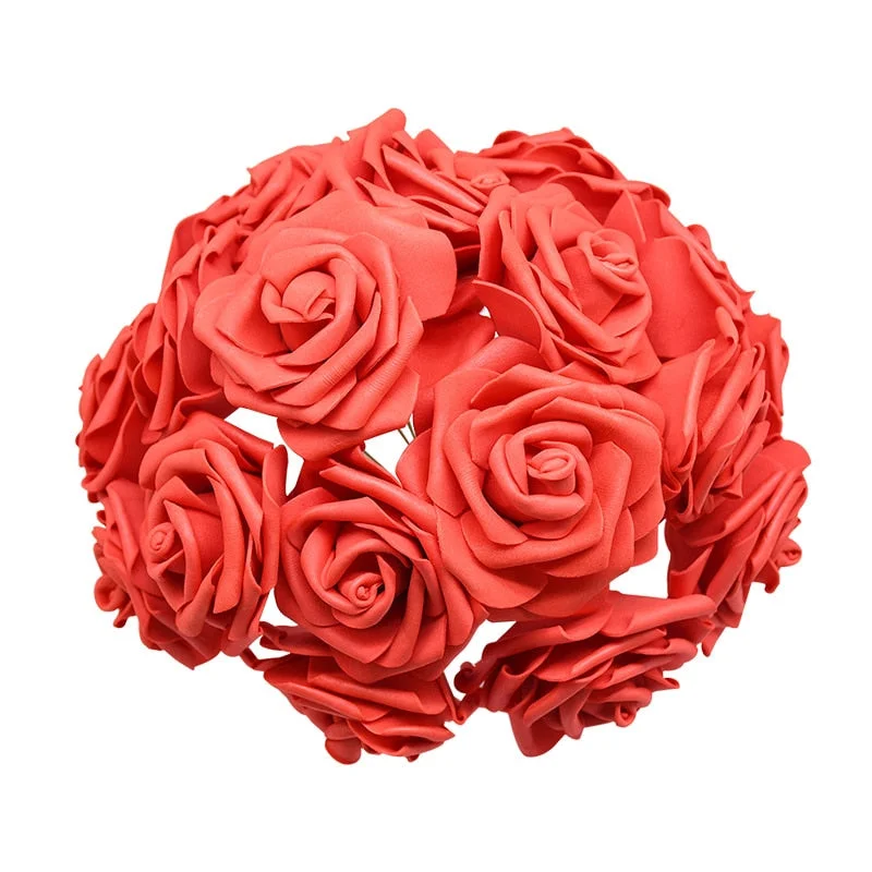 24Pcs/lot Artificial Rose Bouquet Decorative Foam Rose Flowers Bride Bouquets for Wedding Home Party Decoration Wedding Supplies