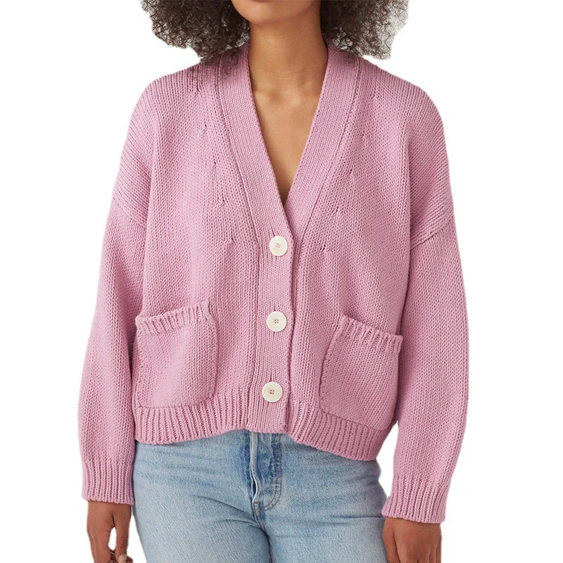 Wongn Wongn / Winter New Sweater Women's Long Sleeve Pocket Single Breasted V-Neck Knit Cardigan